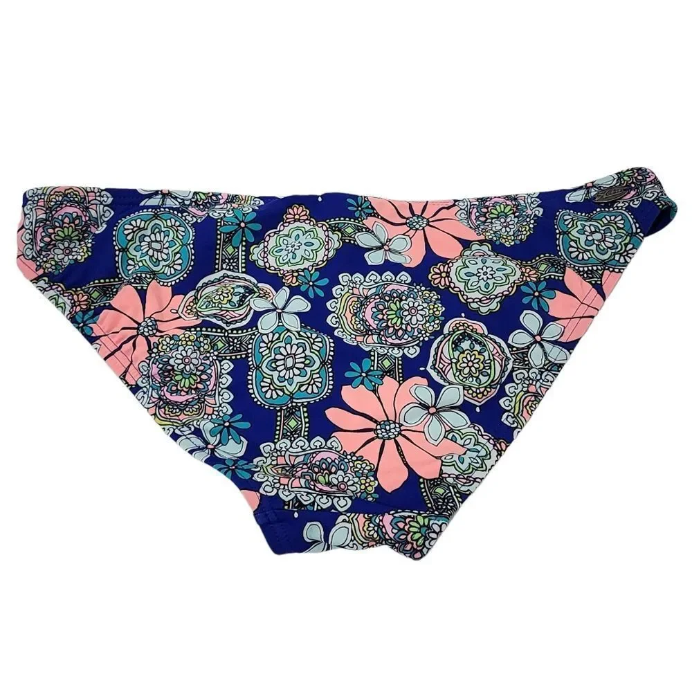 Hobie Womens Pink Blue Floral Bikini Bottom With Adjustable‎ Side Straps Size XL